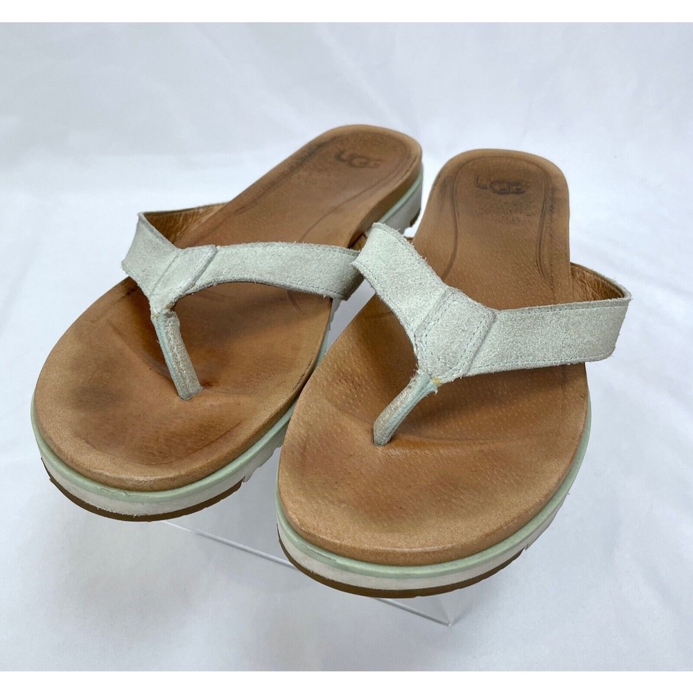 UGG Women Size 8 Lorrie Suede Thong flip Flop Sandals 1092271 Green‎
